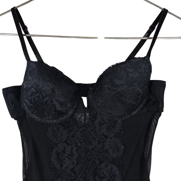 Marilyn Monroe Bodysuit Size Medium Black Mesh Padded Bra Adjustable Straps Lace - Picture 2 of 6